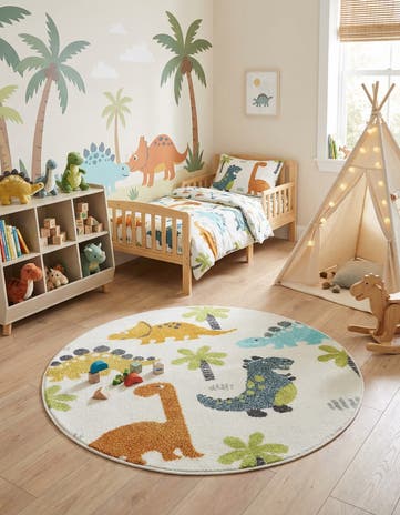 3' 3 x 3' 3 Dinosaur Whimsy Kids Round Rug
