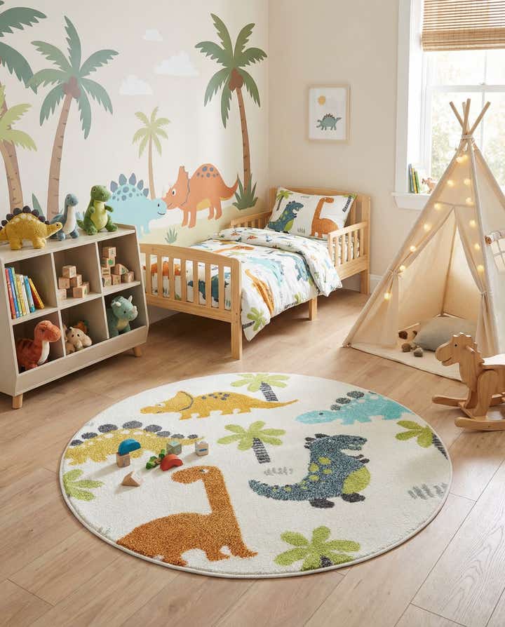 100cm x 100cm Dinosaur Whimsy Kids Alfombra redondo