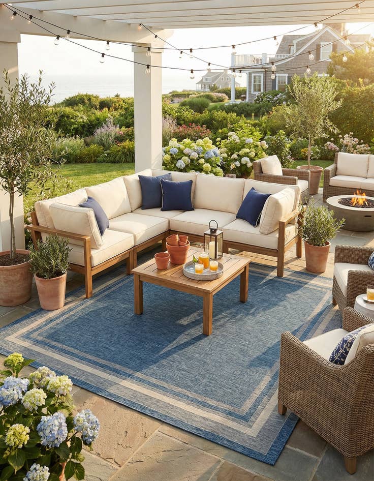 Detail image of 13' x 13'  Washable Border Indoor / Outdoor Square Rug