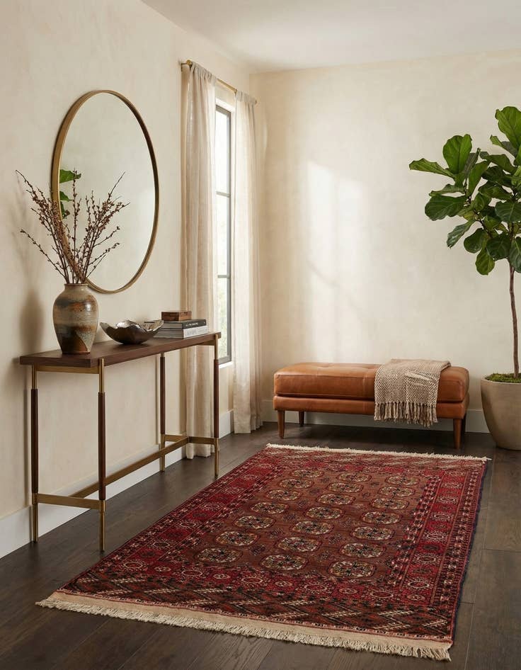 Detail image of 3' 4 x 4' 11  Hand Knotted Afghan Akhche Wool Rug