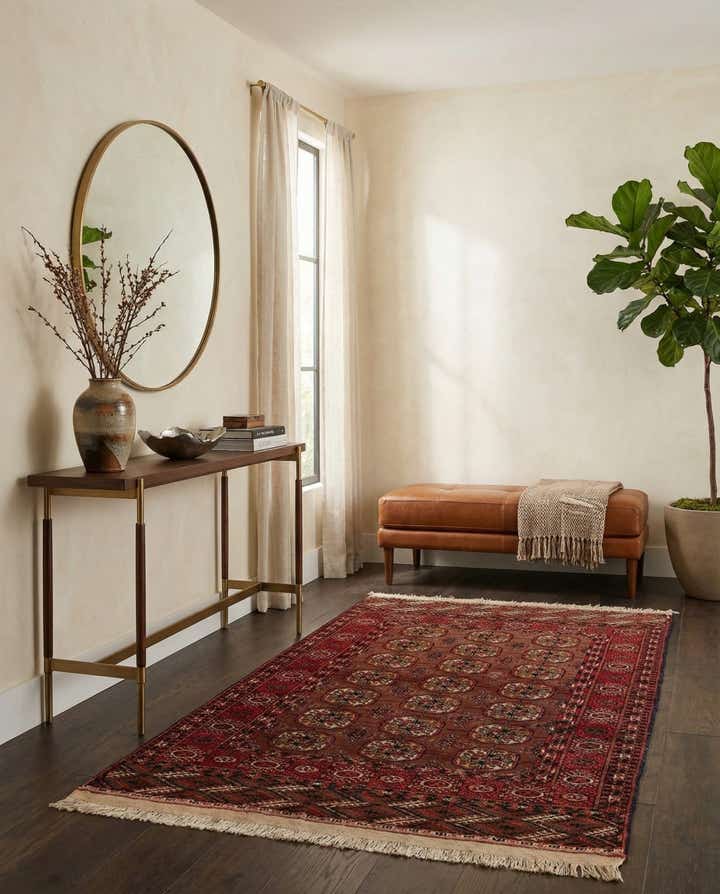 3' 4 x 4' 11 Hand Knotted Afghan Akhche Wool Rug