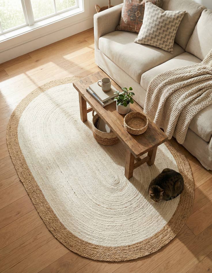 Detail image of 5' 1 x 8'  Hand Braided Jute Oval Rug