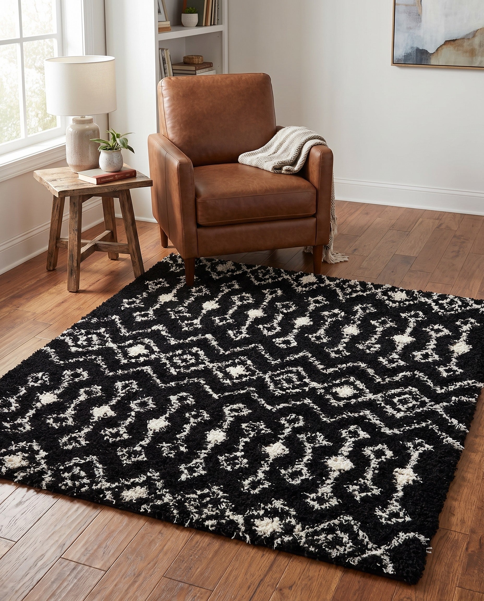 5' 3 x 5' 3 Moroccan Trellis Shag Square Rug