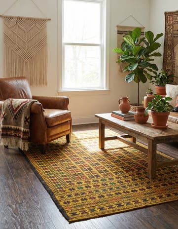 3' 10 x 6' 2 Hand Woven Kilim Afghan Wool Rug