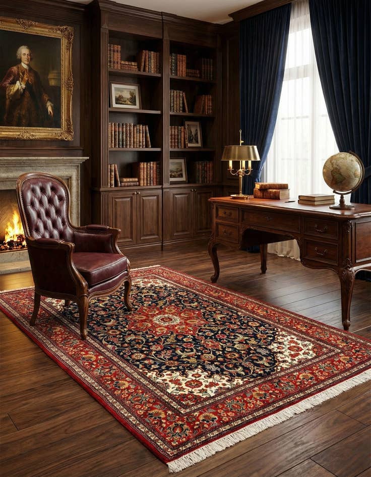 Detail image of 4' 9 x 7' 1 Hand Knotted Qom Persian Rug