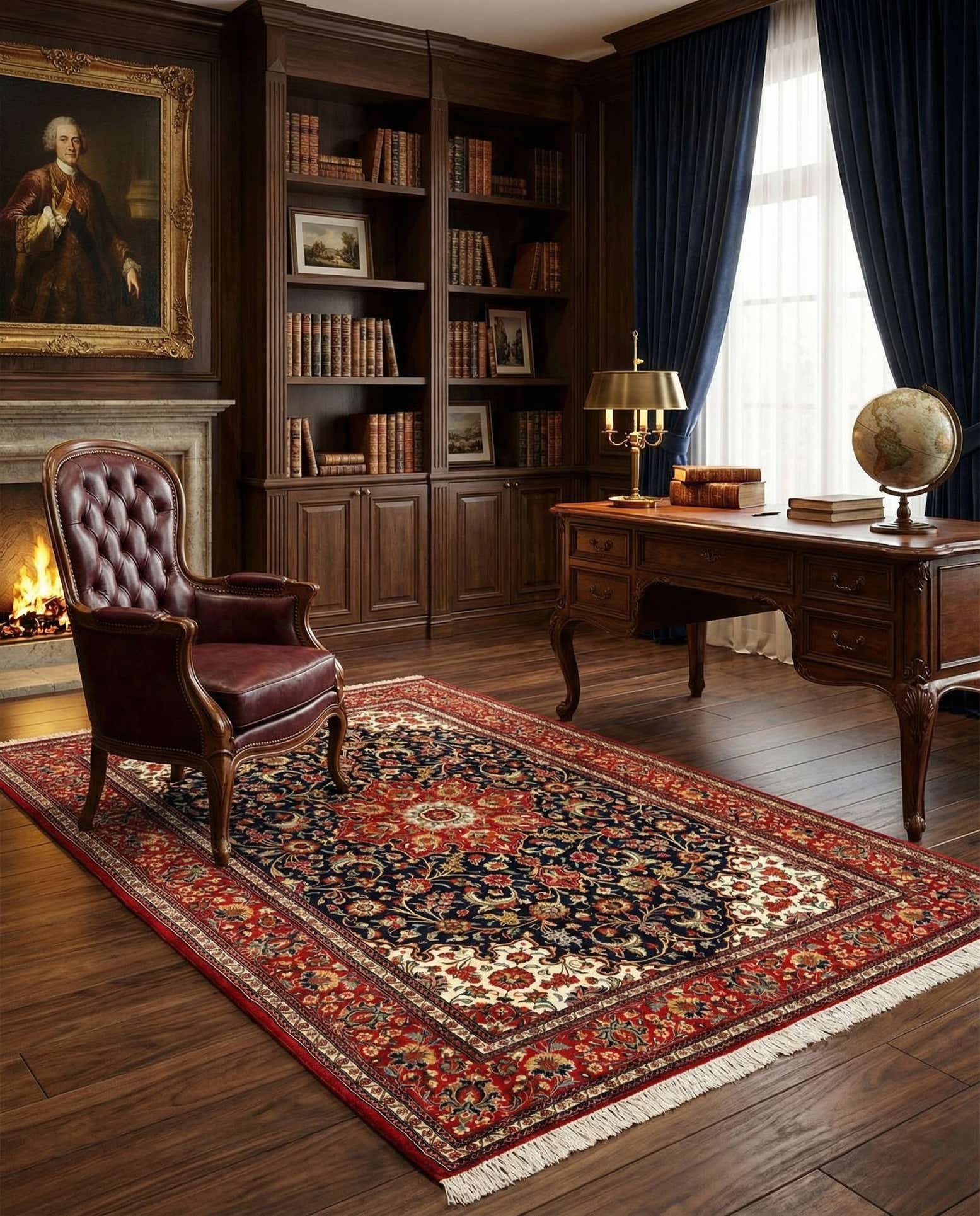 4' 9 x 7' 1 Hand Knotted Qom Persian Rug