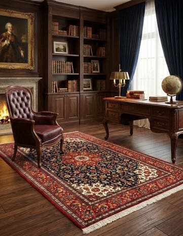 4' 9 x 7' 1 Hand Knotted Qom Persian Rug