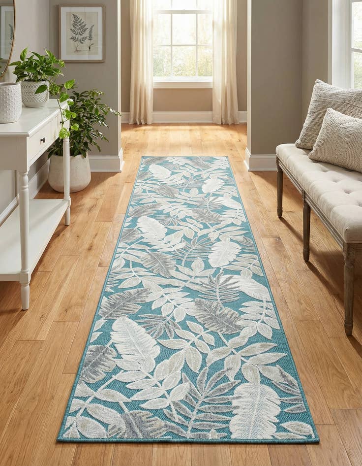 Detail image of 2' 7 x 12'  Washable Botanical Indoor / Outdoor Runner Rug