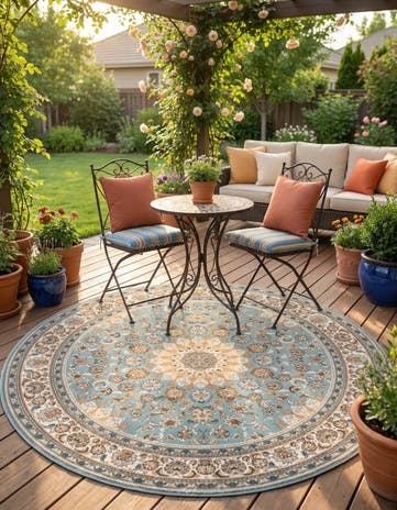 7' 10 x 7' 10 Easy-Clean Traditional Indoor / Outdoor Round Rug