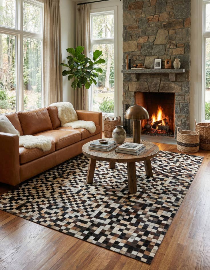 Detail image of 5' 2 x 8' Cowhide Leather Rug