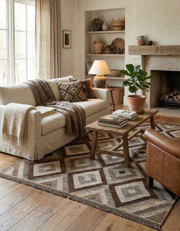 5' 1 x 6' 7 Hand Woven Kilim Maymana Wool Rug