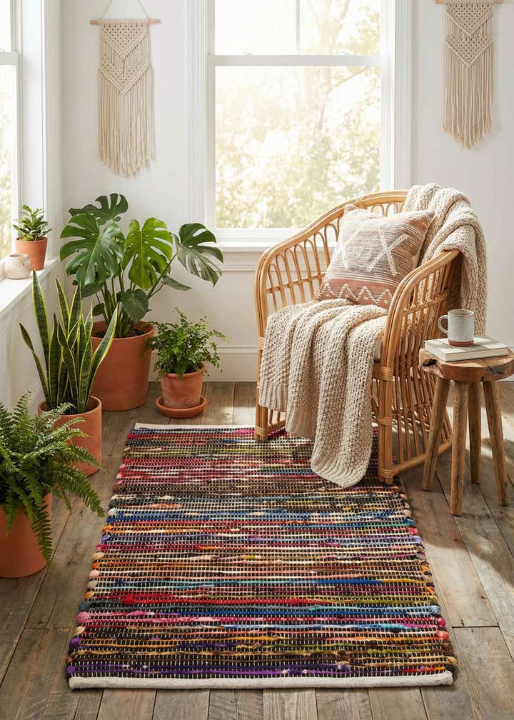 2' x 3' 1 Hand Woven Chindi Cotton Rug