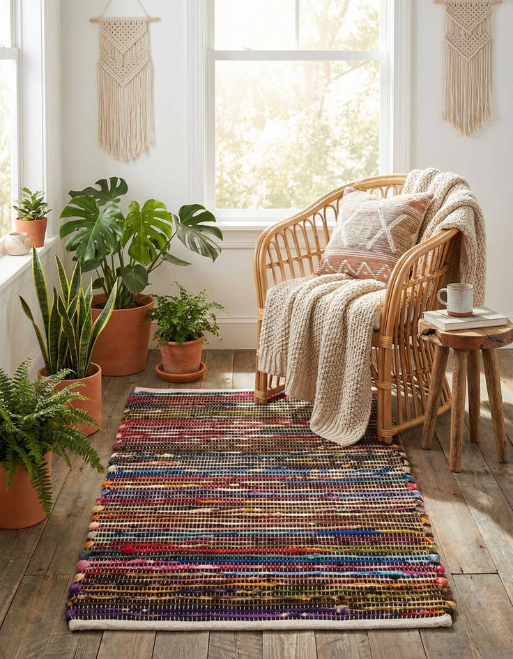 Detail image of 2' x 3' 1 Hand Woven Chindi Cotton Rug