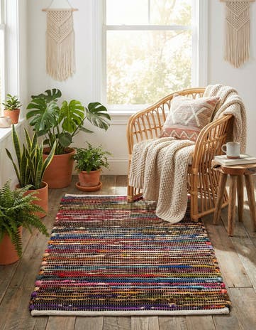 Multi Black Hand Woven Chindi Cotton Rug