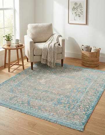 Light Blue Modern Classical Square Rug
