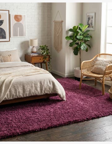 Eggplant Purple Solid Shag Rug