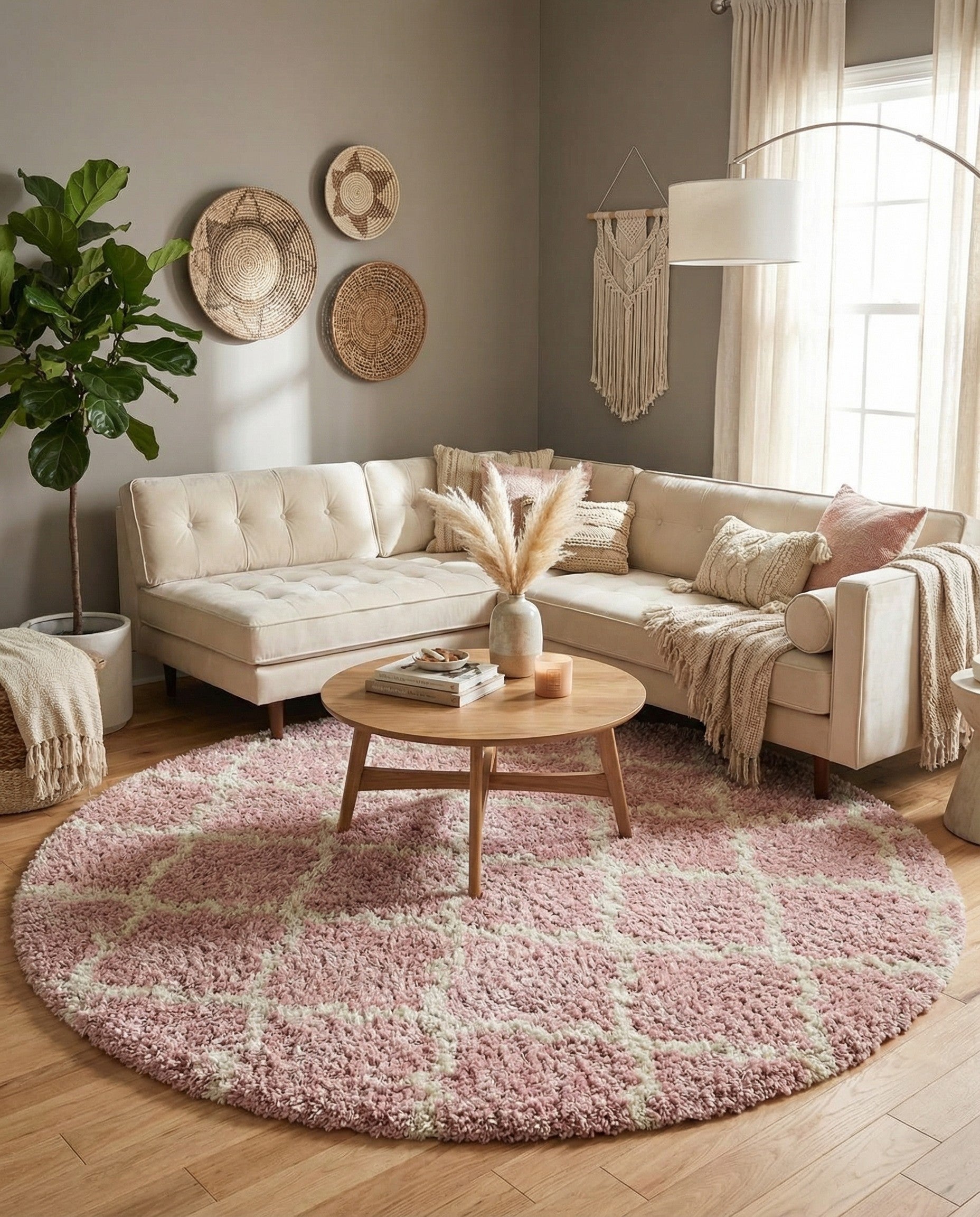  7' 10 x 7' 10 Lattice Shag Round Rug