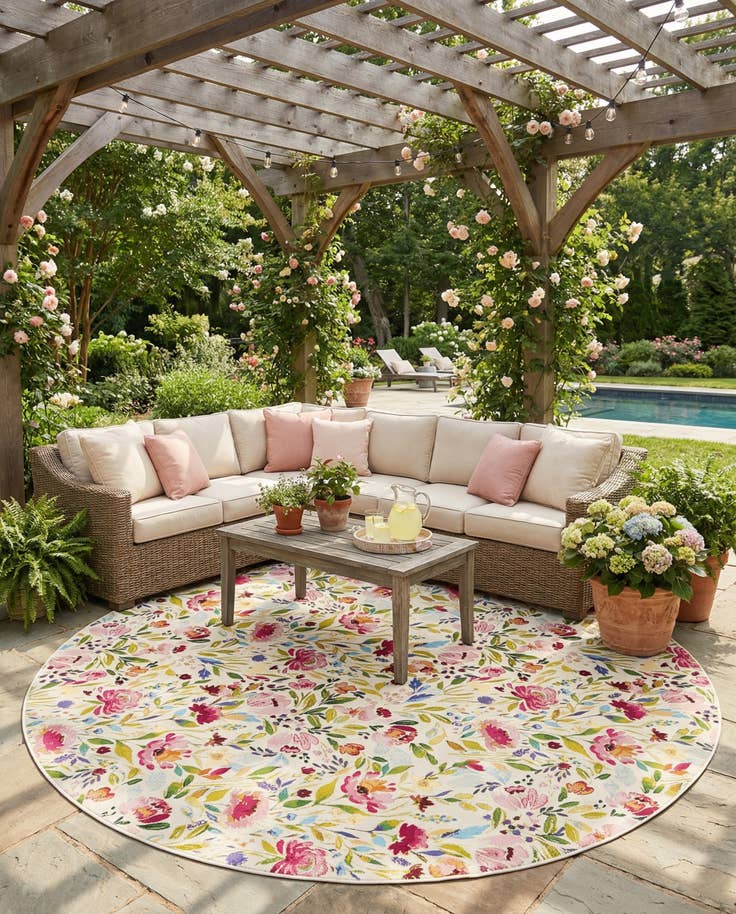 Detail image of 10' x 10' Easy-Clean Botanical Indoor / Outdoor Round Rug