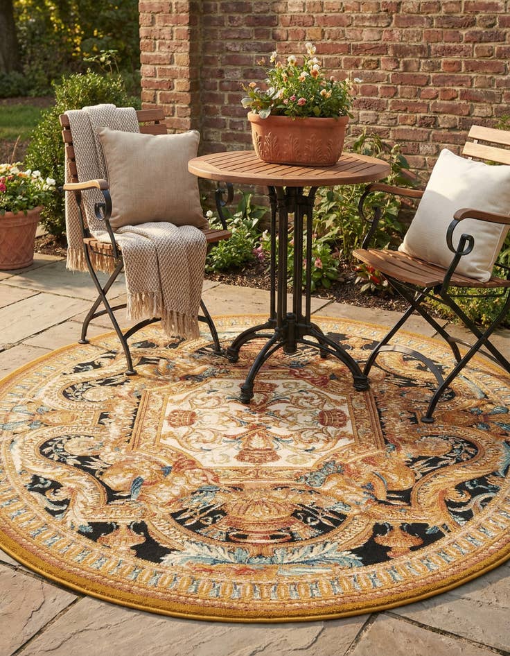 Detail image of 5' 3 x 5' 3  Washable Traditional Indoor / Outdoor Round Rug