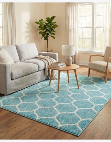 Light Blue Trellis Frieze Rug