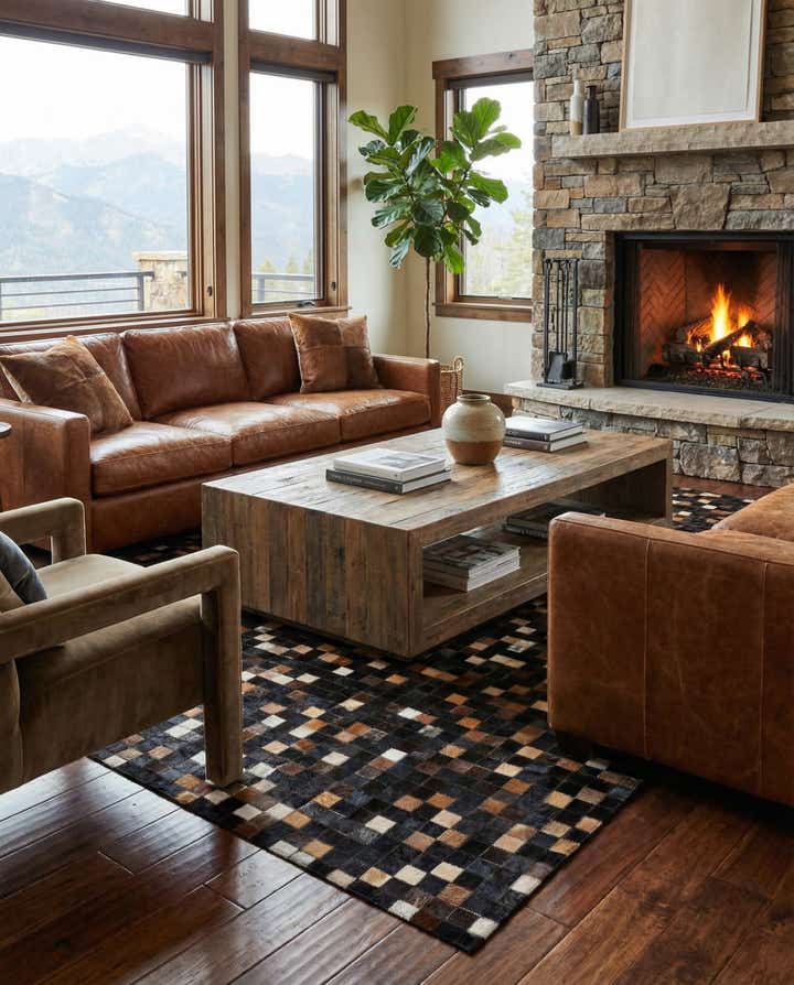 5' x 7' 8 Cowhide Leather Rug