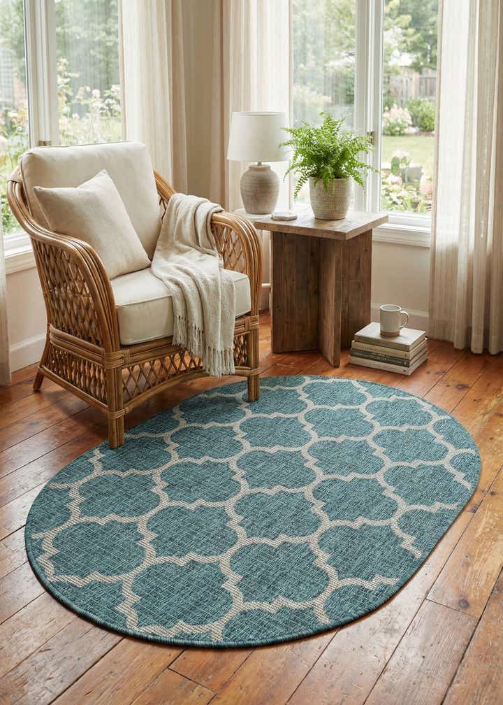 3' x 5' 3 Easy-Clean Trellis Indoor / Outdoor Oval Rug