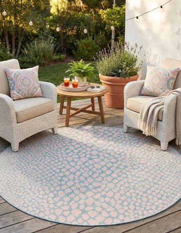 Pink and Aqua Easy-Clean Jill Zarin Cape Town Indoor / Outdoor Round Rug