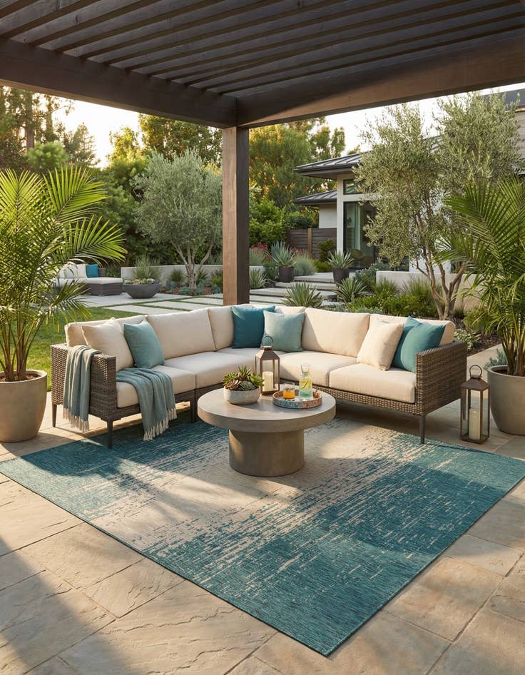 Detail image of  13' x 13'  Washable Modern Indoor / Outdoor Square Rug