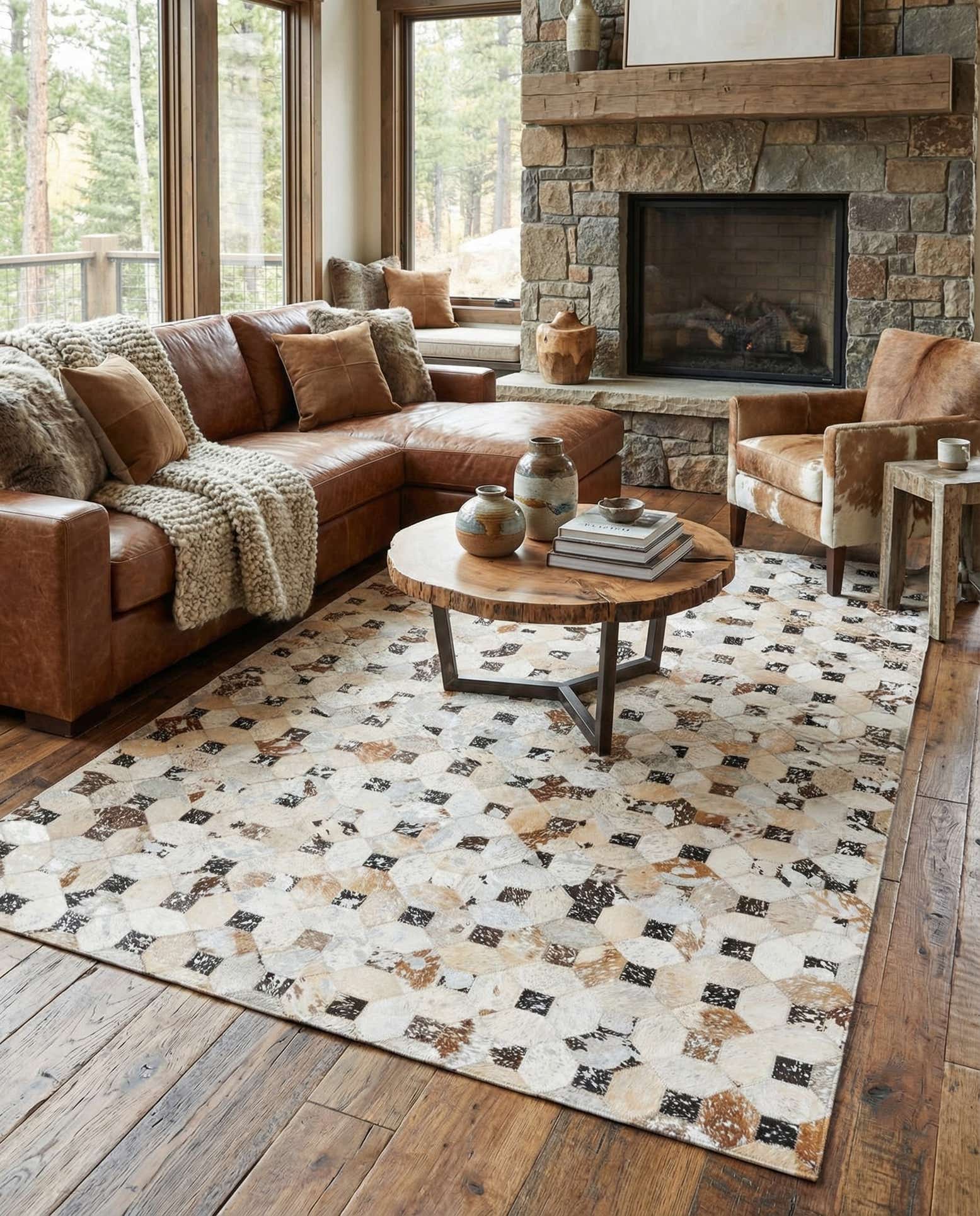 5' x 8' Cowhide Leather Rug
