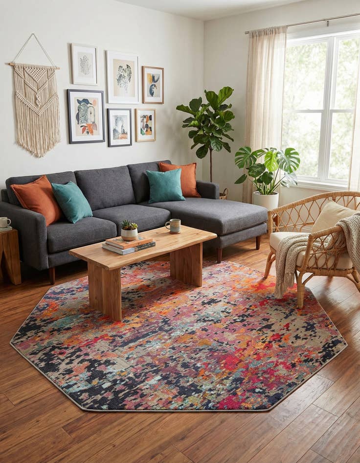 Detail image of 7' 10 x 7' 10  Washable Vivid Octagon Rug