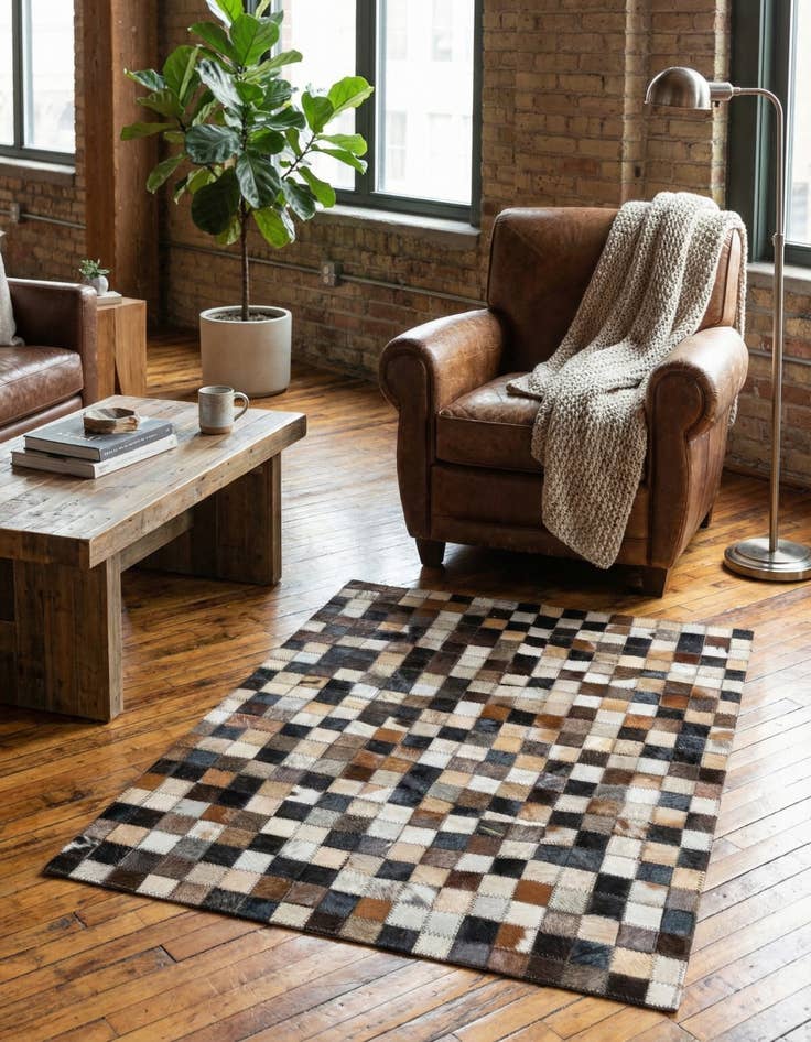 Detail image of  2' 3 x 3' 1 Cowhide Leather Rug