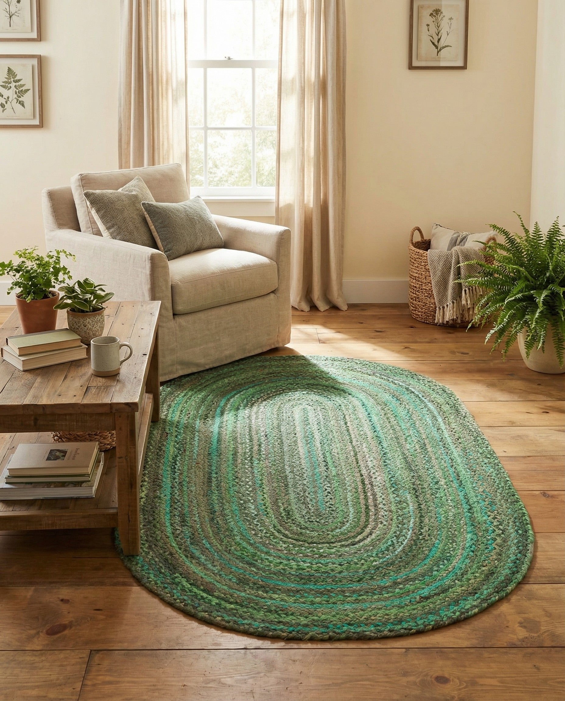  5' 1 x 8'  Hand Braided Chindi Oval Rug