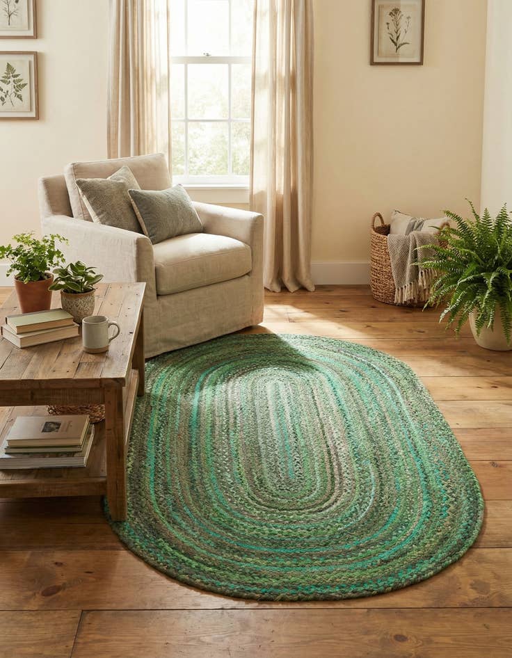 Detail image of 5' 1 x 8'  Hand Braided Chindi Oval Rug