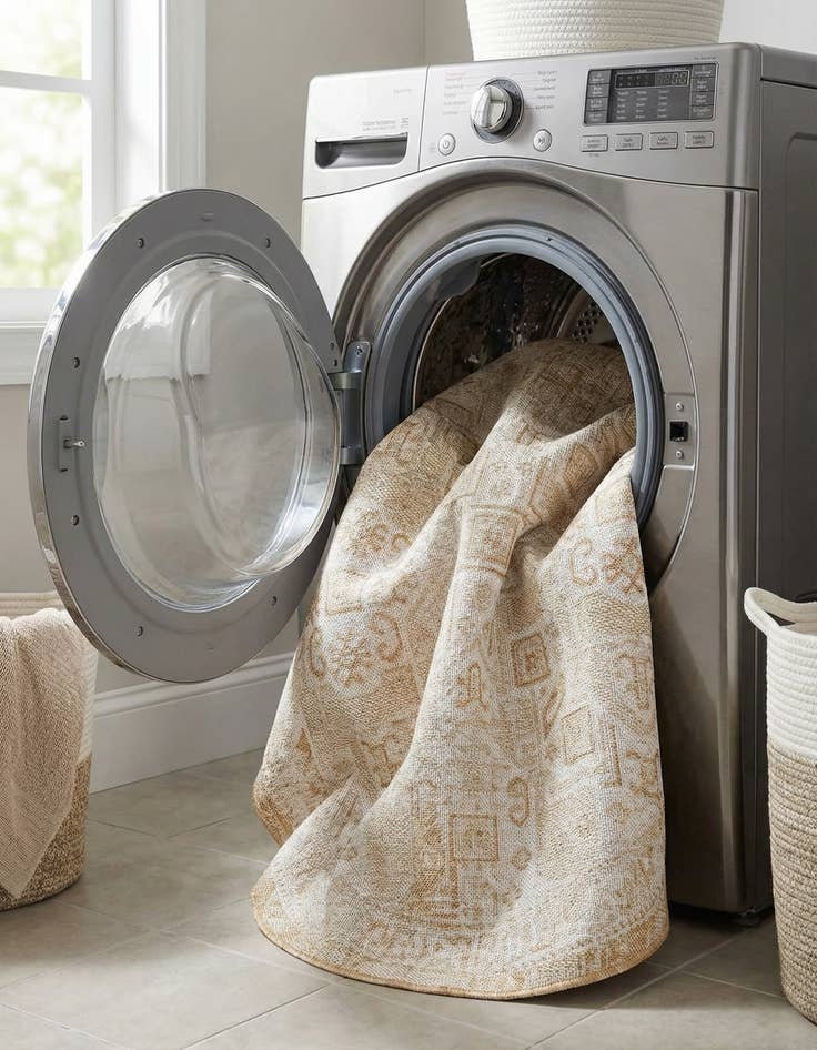 Detail image of 5' 3 x 5' 3  Washable Aztec Indoor / Outdoor Round Rug