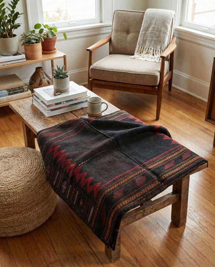 3' 9 x 4' 3 Hand Woven Kilim Modern Wool Square Rug