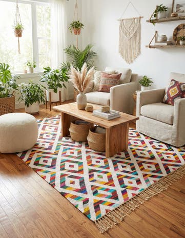 7' 1 x 10' Hand Woven Chindi Trellis Rug