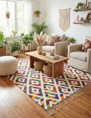 7' 1 x 10' Hand Woven Chindi Trellis Rug