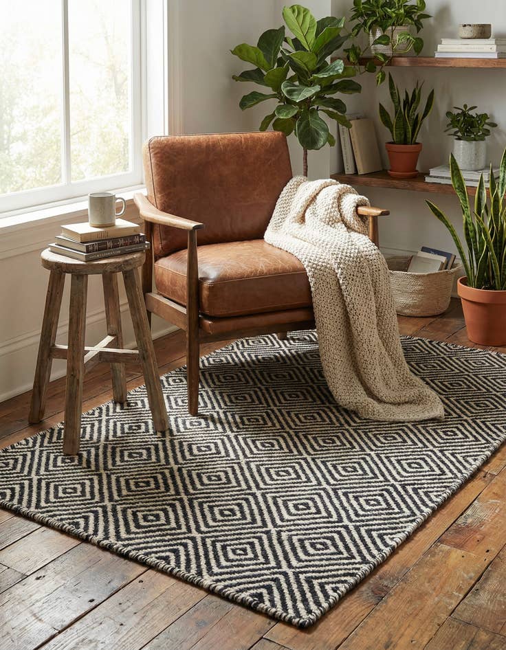 Detail image of  2' x 3' 1  Hand Woven Geo Trellis Flatweave Rug