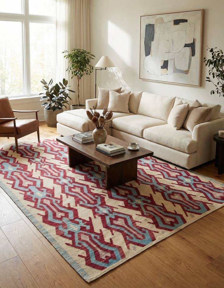 Detail image of 7' 1 x 9' 9  Hand Woven Kilim Modern Wool Rug