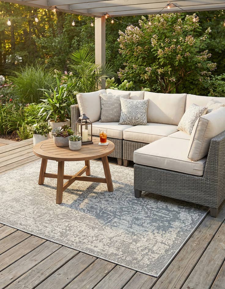 Detail image of 4' 1 x 6' 1  Washable Traditional Indoor / Outdoor Rug