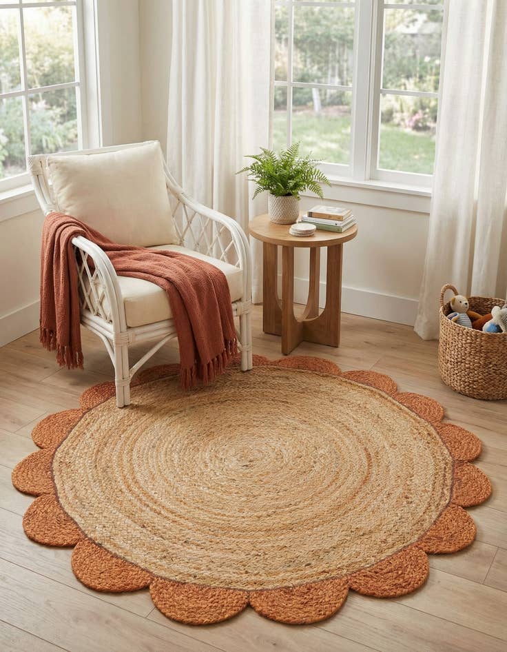Detail image of 3' 1 x 3' 1  Hand Scallop Braided Jute Round Rug