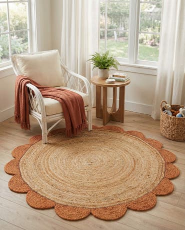  3' 1 x 3' 1  Hand Scallop Braided Jute Round Rug