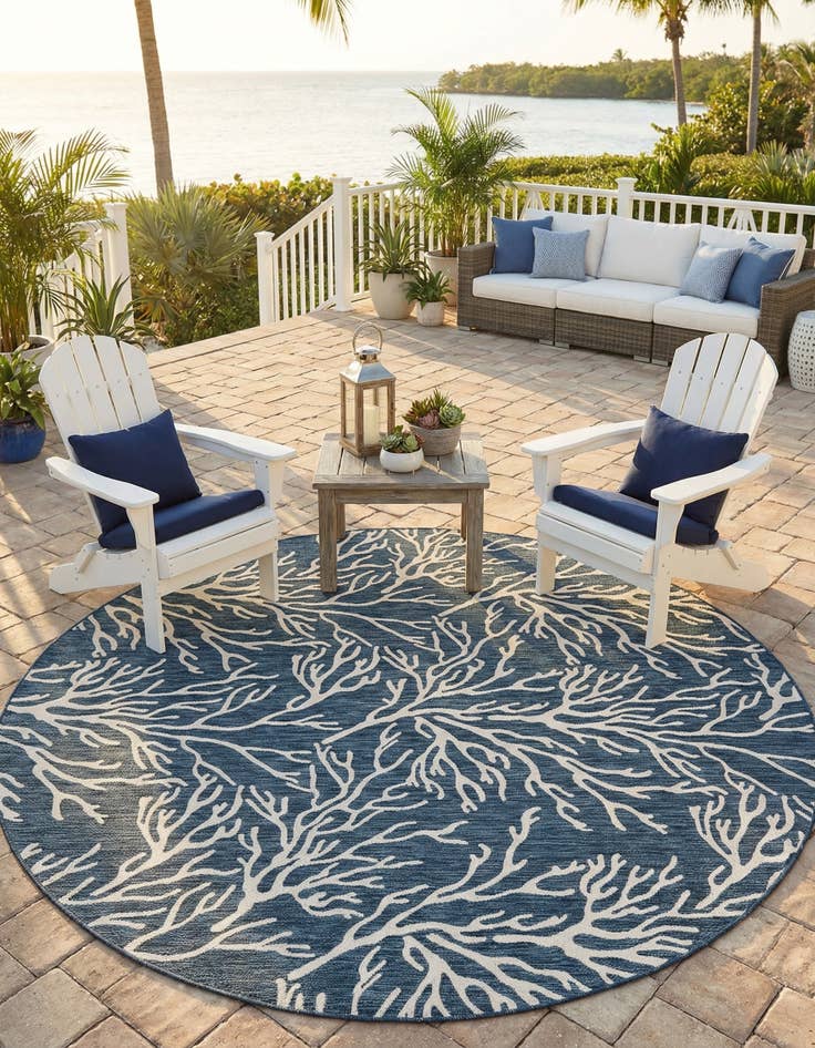 Detail image of 10' x 10'  Washable Coastal Indoor / Outdoor Round Rug