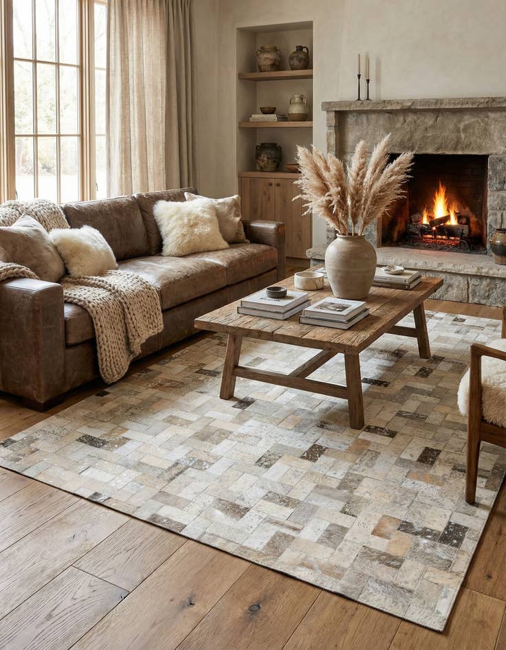 Detail image of  4' 8 x 6' 6 Cowhide Stocks Rug