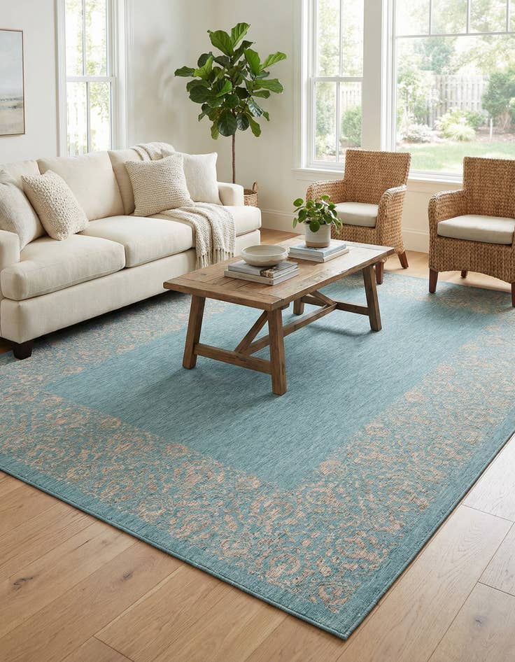 Detail image of 7' 10 x 11'  Washable Border Indoor / Outdoor Rug