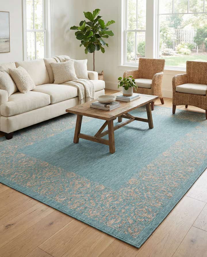 7' 10 x 11' Easy-Clean Border Indoor / Outdoor Rug