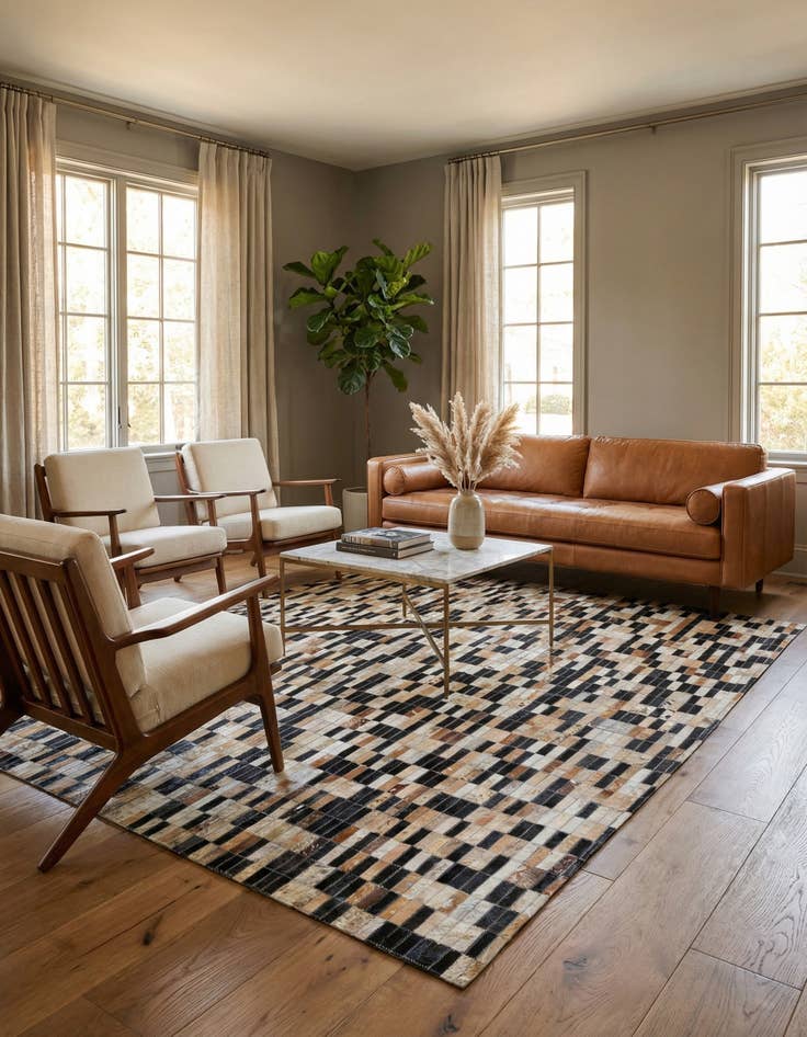 Detail image of  5' 1 x 7' 7 Cowhide Leather Rug