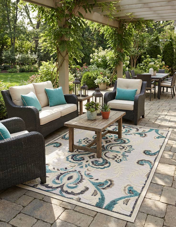 Detail image of 5' x 7' 8  Washable Traditional Indoor / Outdoor Rug