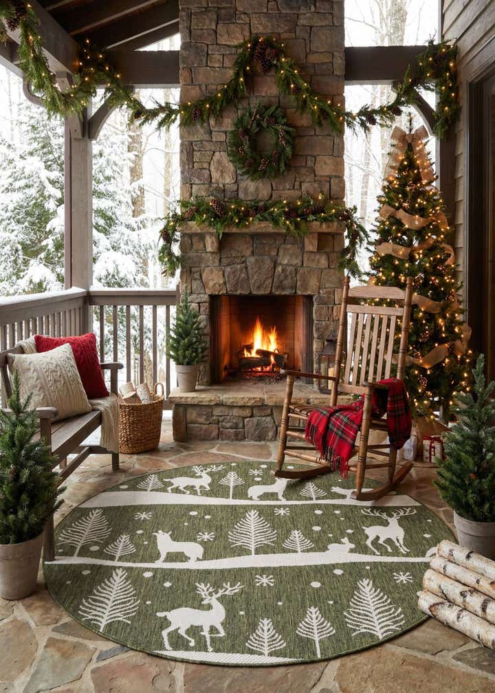 5' 3 x 5' 3 Easy-Clean Holiday Indoor / Outdoor Round Rug
