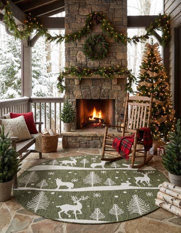 5' 3 x 5' 3 Easy-Clean Holiday Indoor / Outdoor Round Rug